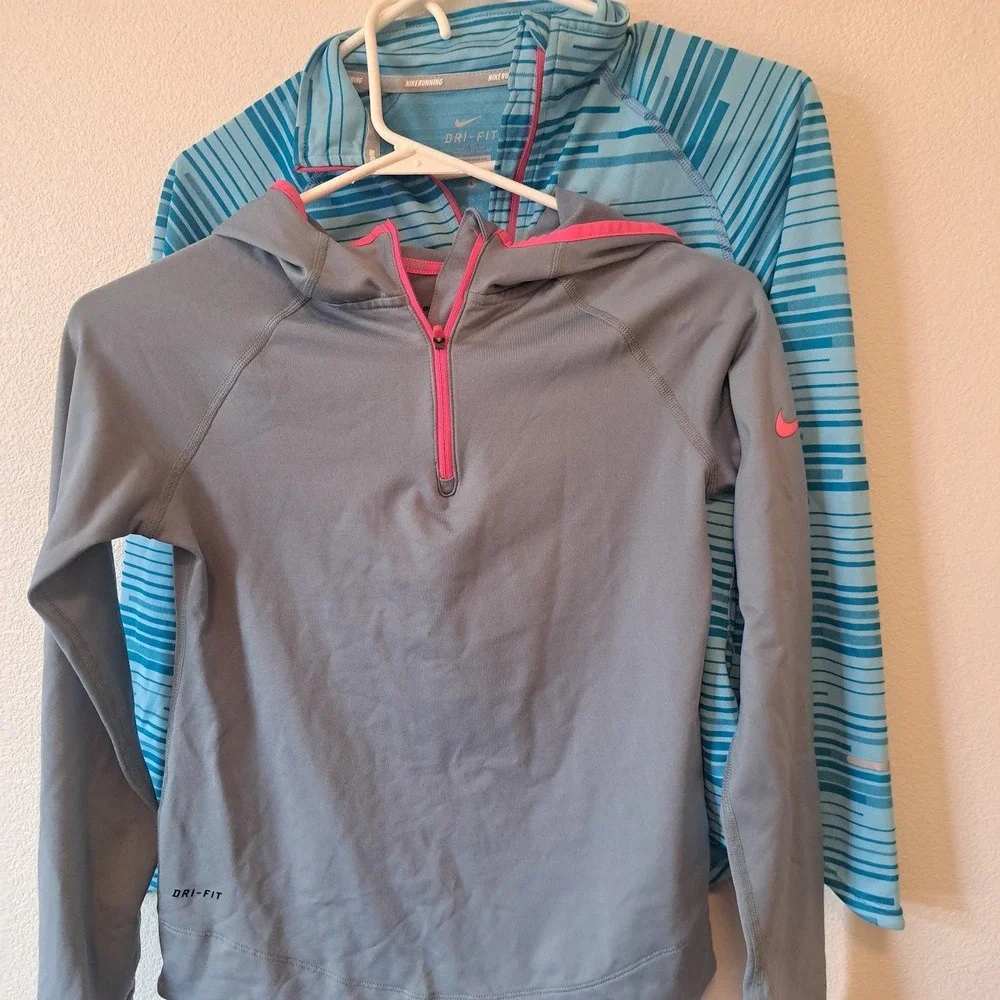 Nike Girls Dri-Fit 1/4 Zip Pullover Bundle Blue Striped Grey Hoodie Kids Large